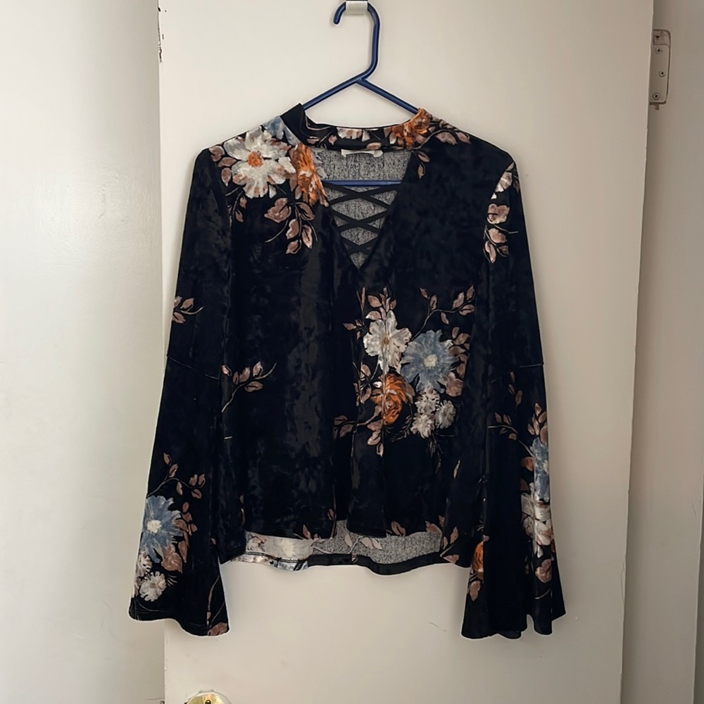 Black Velvet Floral Top